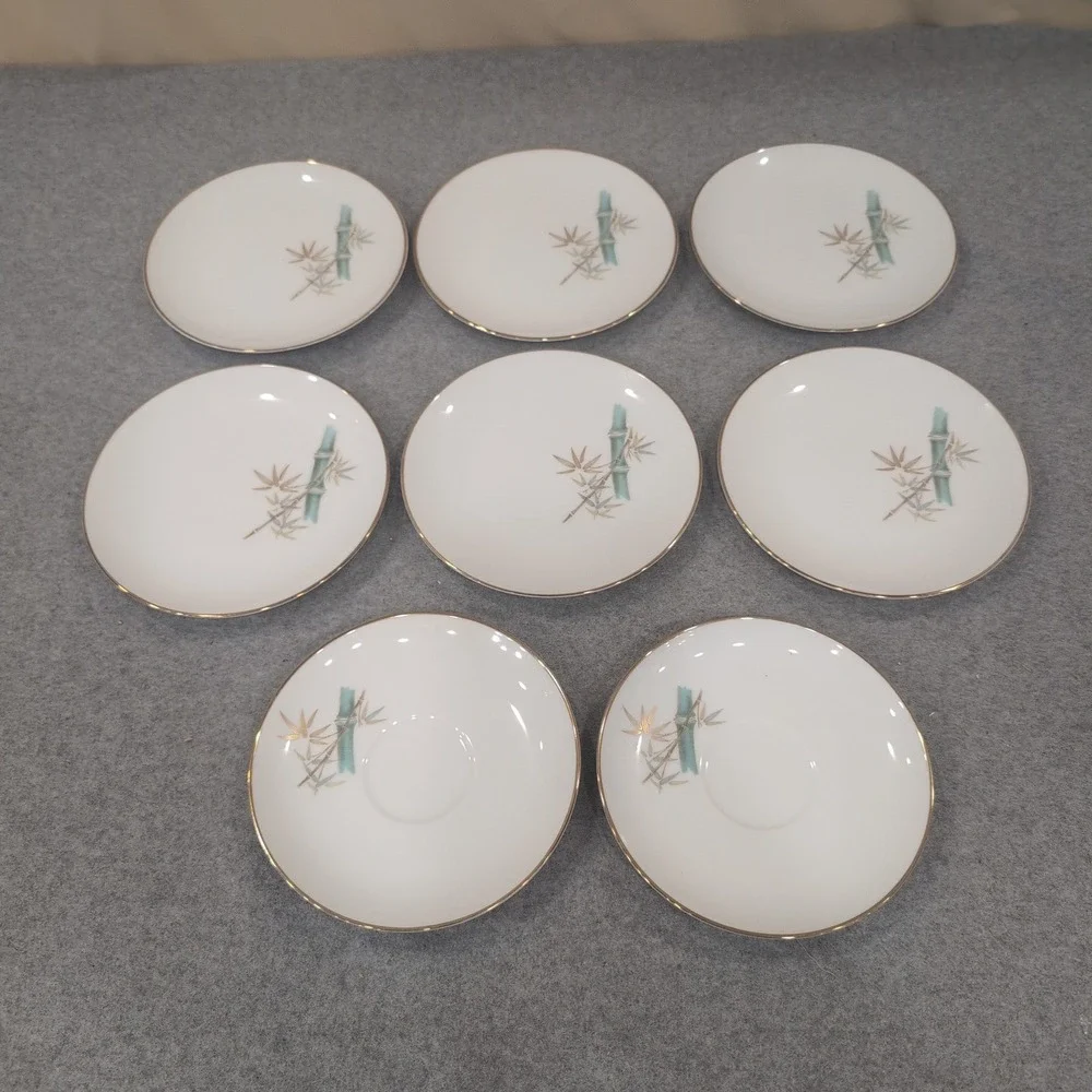Noritake Oriental 6341 Bamboo Salad Plates and Saucers Set of 8 Japan Fine China